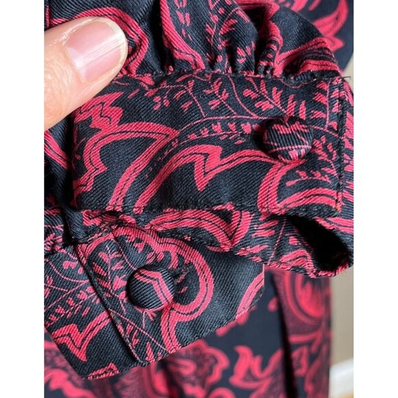 Liz Claiborne Dress Red Black Paisley Vtg 80s Career Midi Leather Belt Womens M - Picture 7 of 12